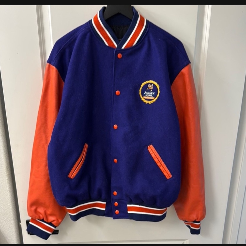 HOLLOWAY Varsity Jacket Wool Leather Sleeve JOHNNY QUICK Dark Purple Orange